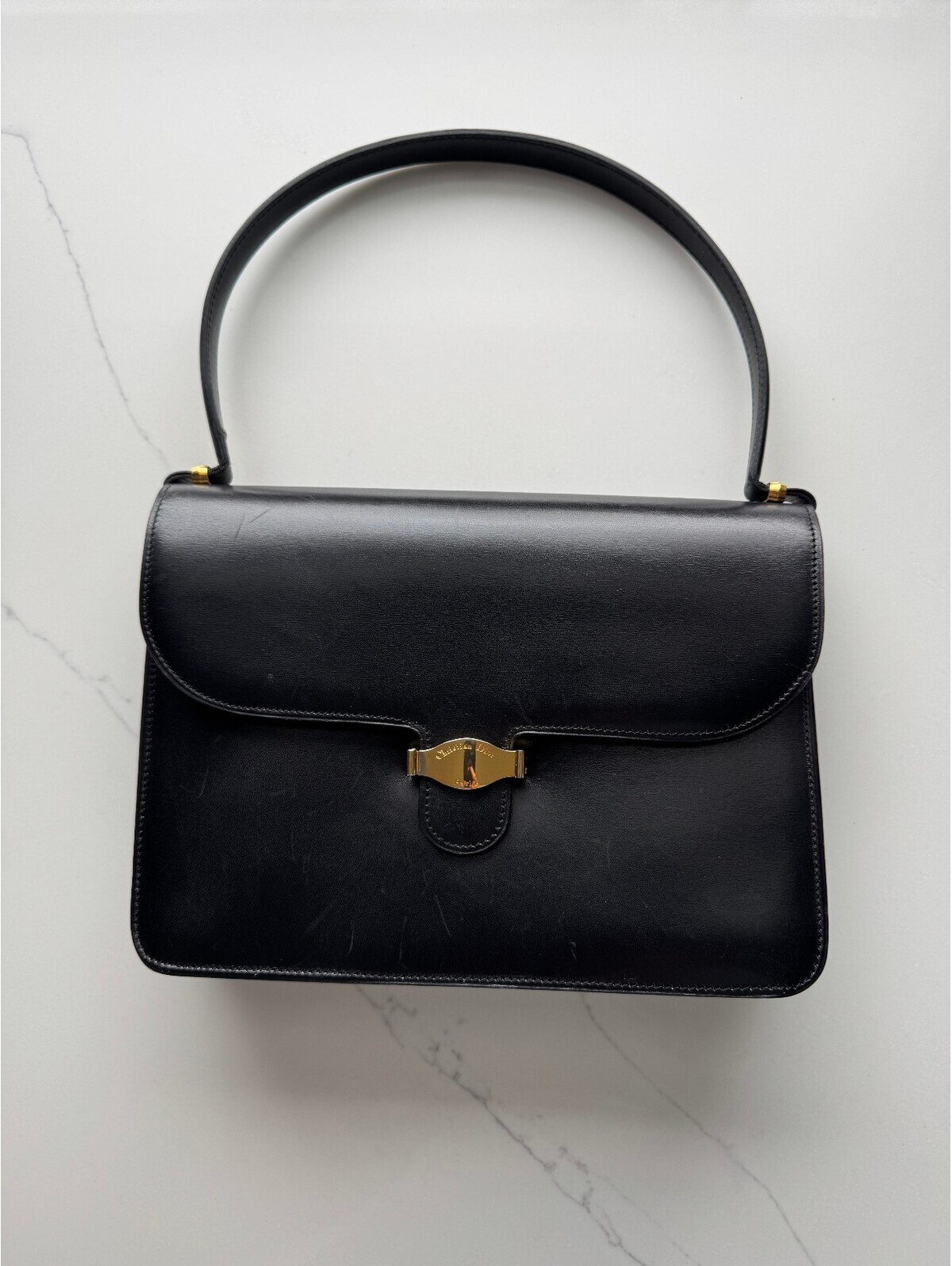 Christian Dior Vintage Black Leather Handbag With Gold-Tone Hardware
